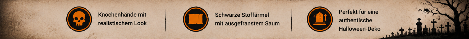 Skelett Knochenhände mit schwarzen ausgefransten Stoffärmeln